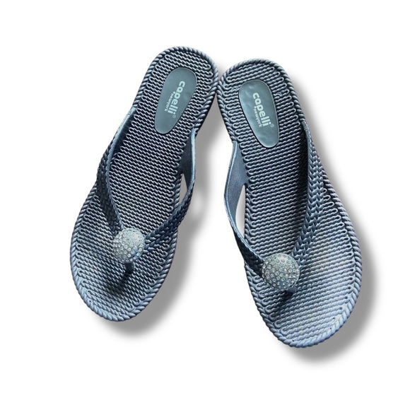 Capelli Grey Rubber Faux Braided Thong Sandal with Rhinestone Embellishments - Picture 2 of 7